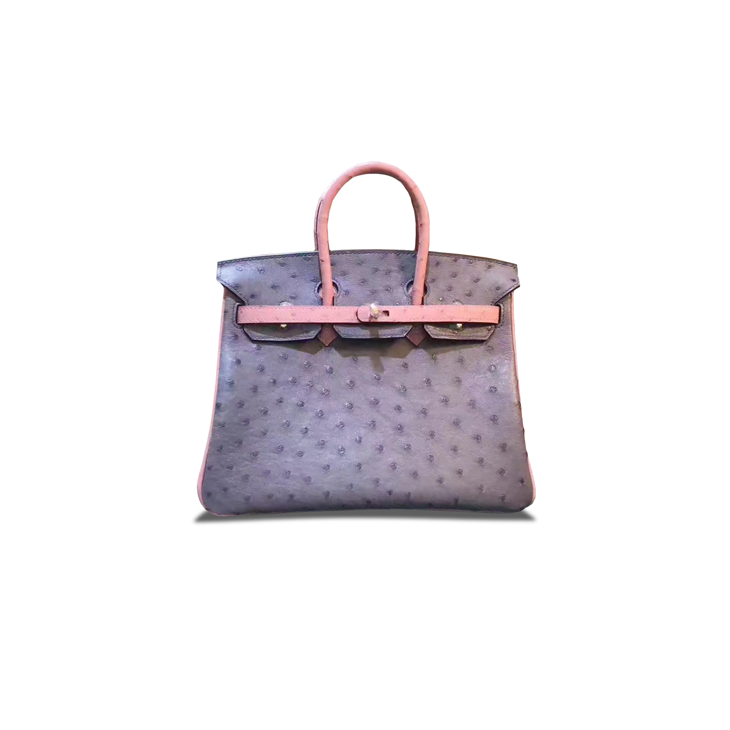 H**mes master birkin 25 ostrich leather iris purple and ceramic pink gold buckle h041944ck58 (25*20*13cm)